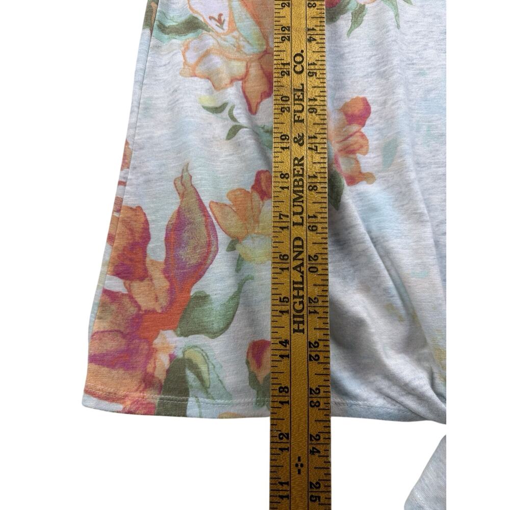 Democracy Top Flutter Sleeve White Orange Floral Beachy Tie Waist Womens Large - Picture 7 of 7